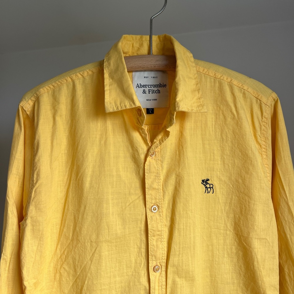 Abercrombie & Fitch Button Down Shirt L Yellow Long Sleeve Cotton Logo Preppy